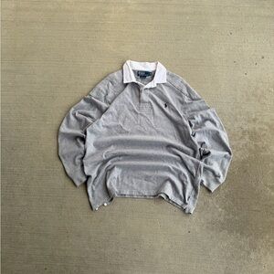 VTG Polo Ralph Lauren Polo Shirt Mens XL Gray Rugby Padded LS Fleece Lined Pony